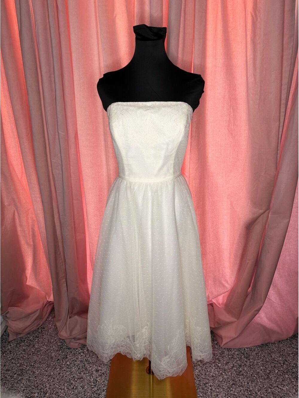 Galina Strapless White Lace Tea-Length Dress Size 12